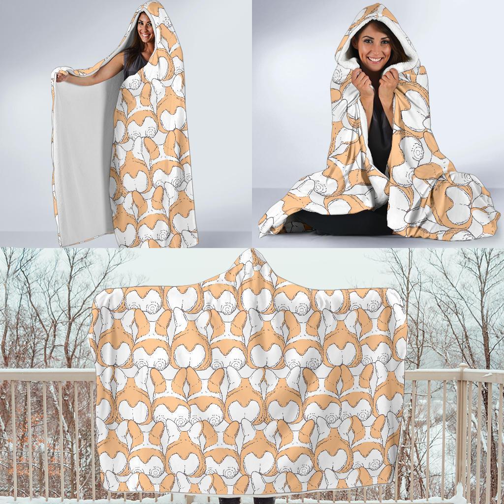 Corgi Butt Pattern Print Hooded Blanket-grizzshop