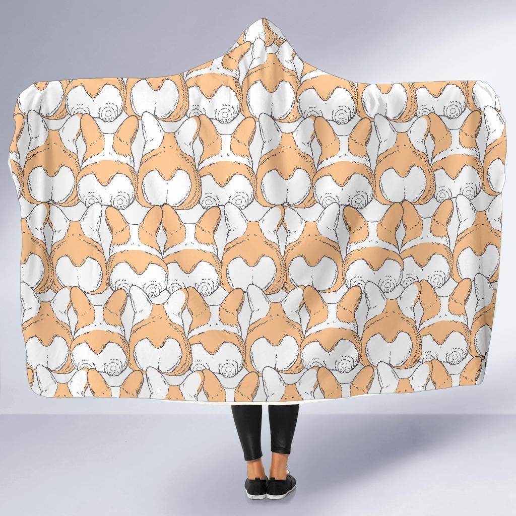 Corgi Butt Pattern Print Hooded Blanket-grizzshop