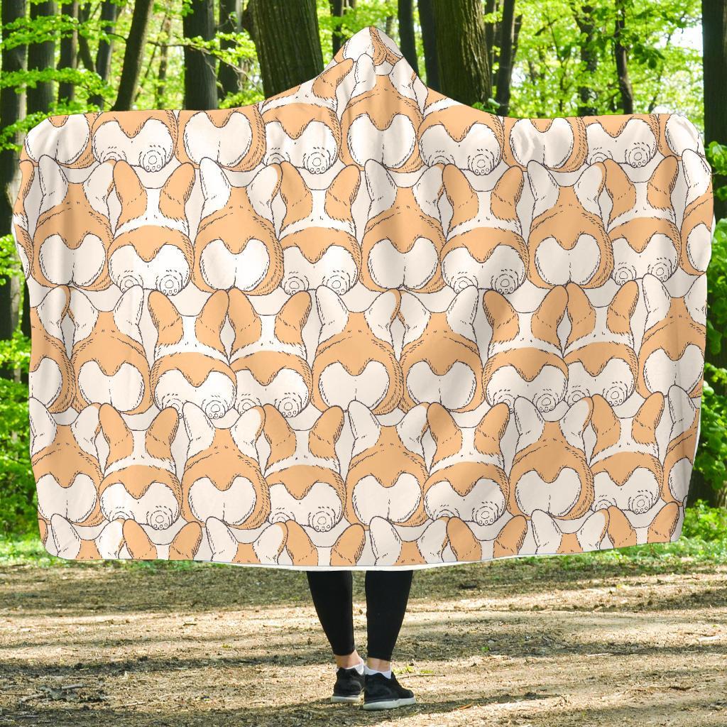 Corgi Butt Pattern Print Hooded Blanket-grizzshop