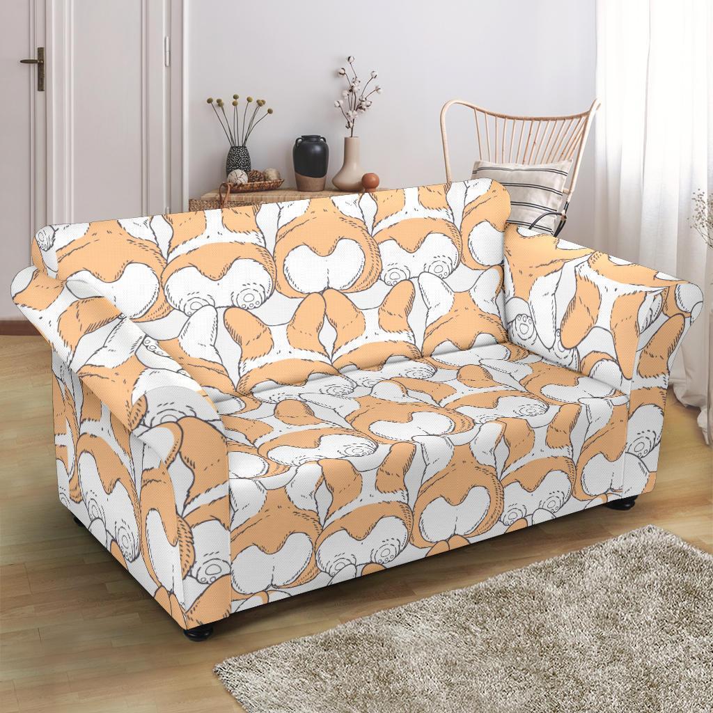 Corgi Butt Pattern Print Loveseat Cover-grizzshop