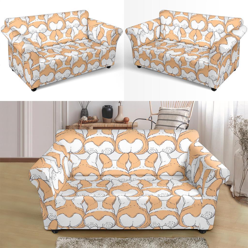 Corgi Butt Pattern Print Loveseat Cover-grizzshop