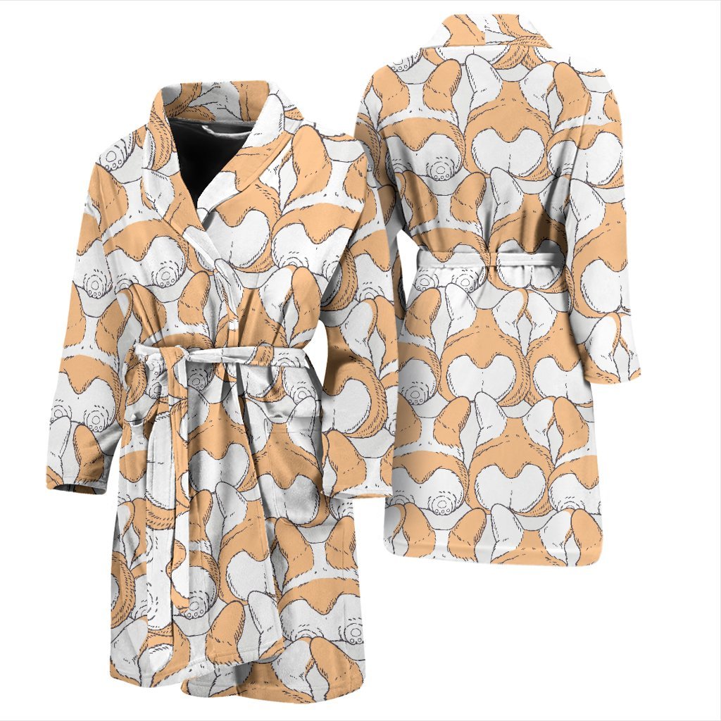 Corgi Butt Pattern Print Men Long Robe-grizzshop