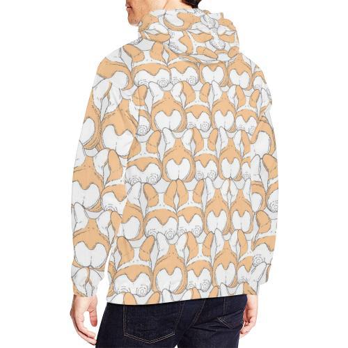 Corgi Butt Pattern Print Men Pullover Hoodie-grizzshop