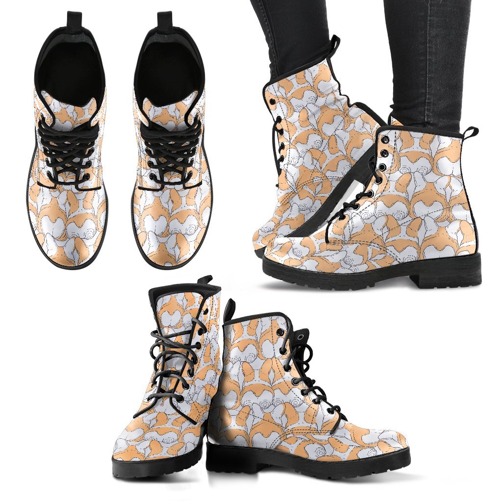 Corgi Butt Pattern Print Men Women Leather Boots-grizzshop