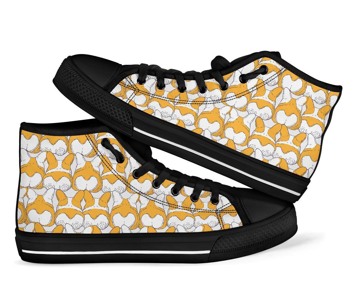 Corgi Butt Pattern Print Men Women's High Top Shoes-grizzshop