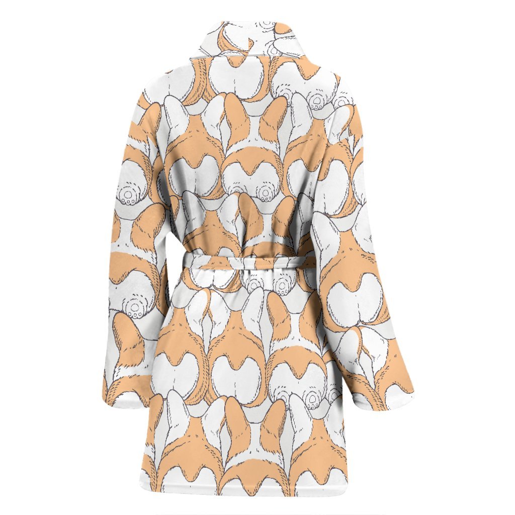 Corgi Butt Pattern Print Women Long Robe-grizzshop