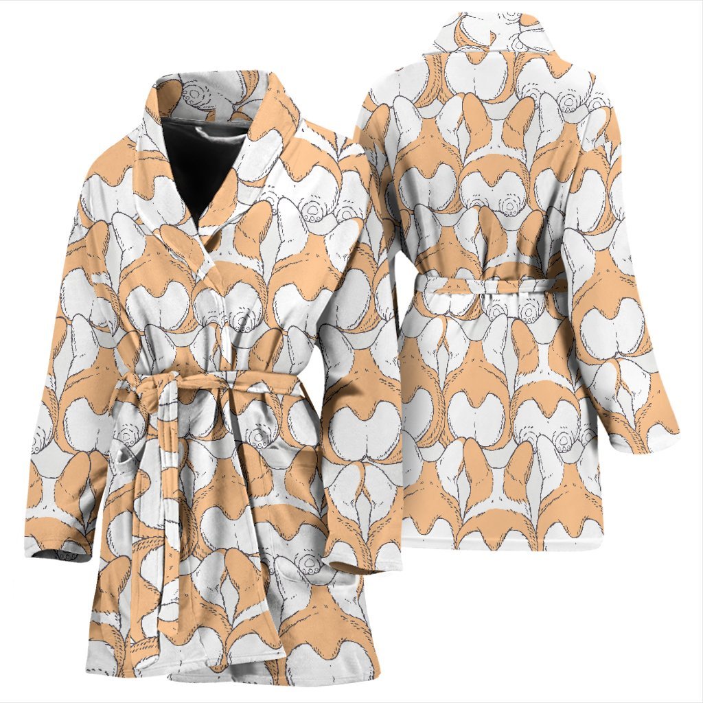 Corgi Butt Pattern Print Women Long Robe-grizzshop