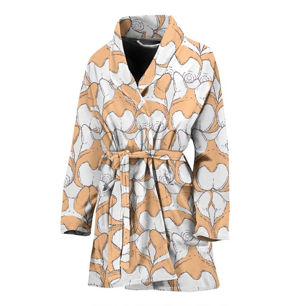 Corgi Butt Pattern Print Women Long Robe-grizzshop