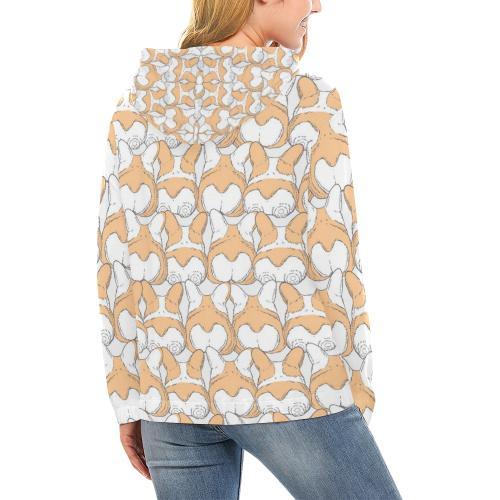 Corgi Butt Pattern Print Women Pullover Hoodie-grizzshop