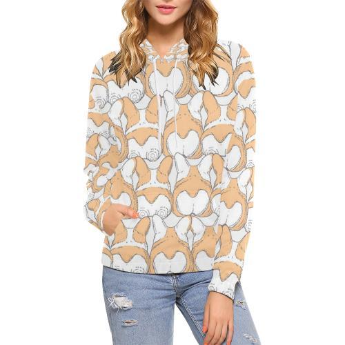 Corgi Butt Pattern Print Women Pullover Hoodie-grizzshop