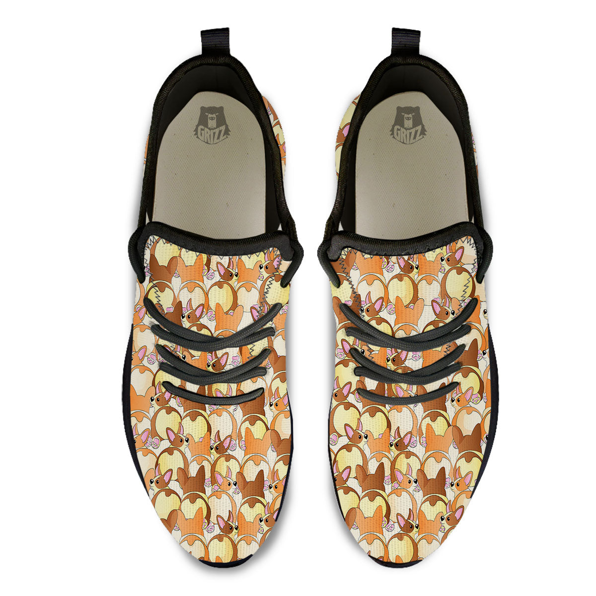 Corgi Butt Print Pattern Black Athletic Shoes-grizzshop