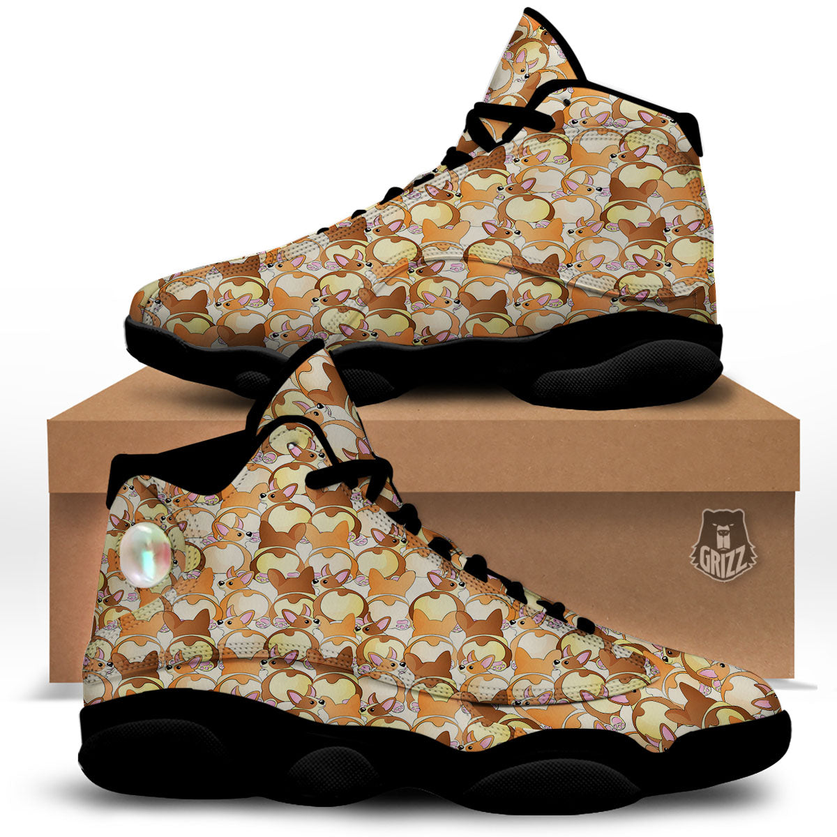 Corgi Butt Print Pattern Black Basketball Shoes-grizzshop