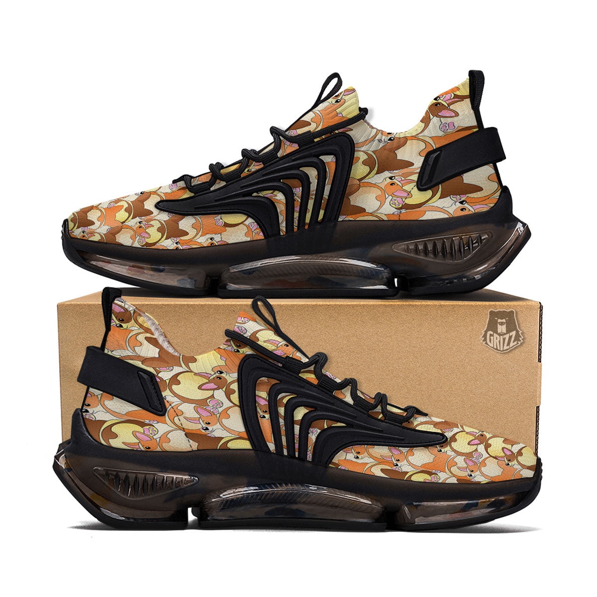 Corgi Butt Print Pattern Black Gym Shoes-grizzshop