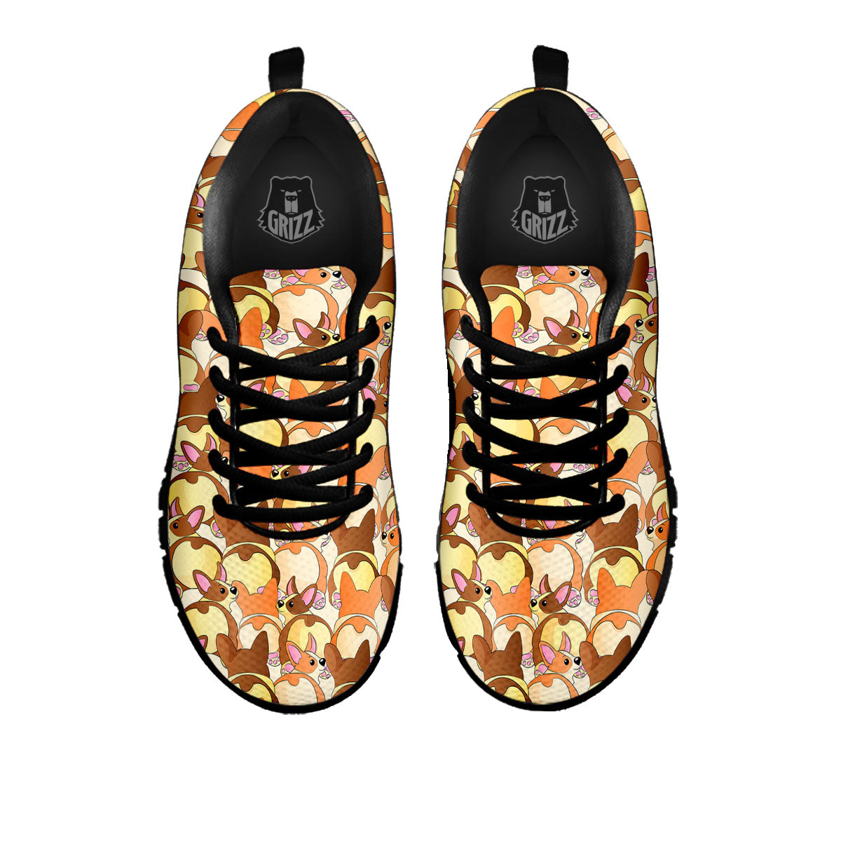 Corgi Butt Print Pattern Black Sneaker-grizzshop