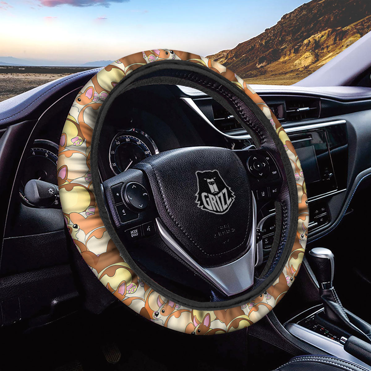 Corgi Butt Print Pattern Car Steering Wheel Cover-grizzshop