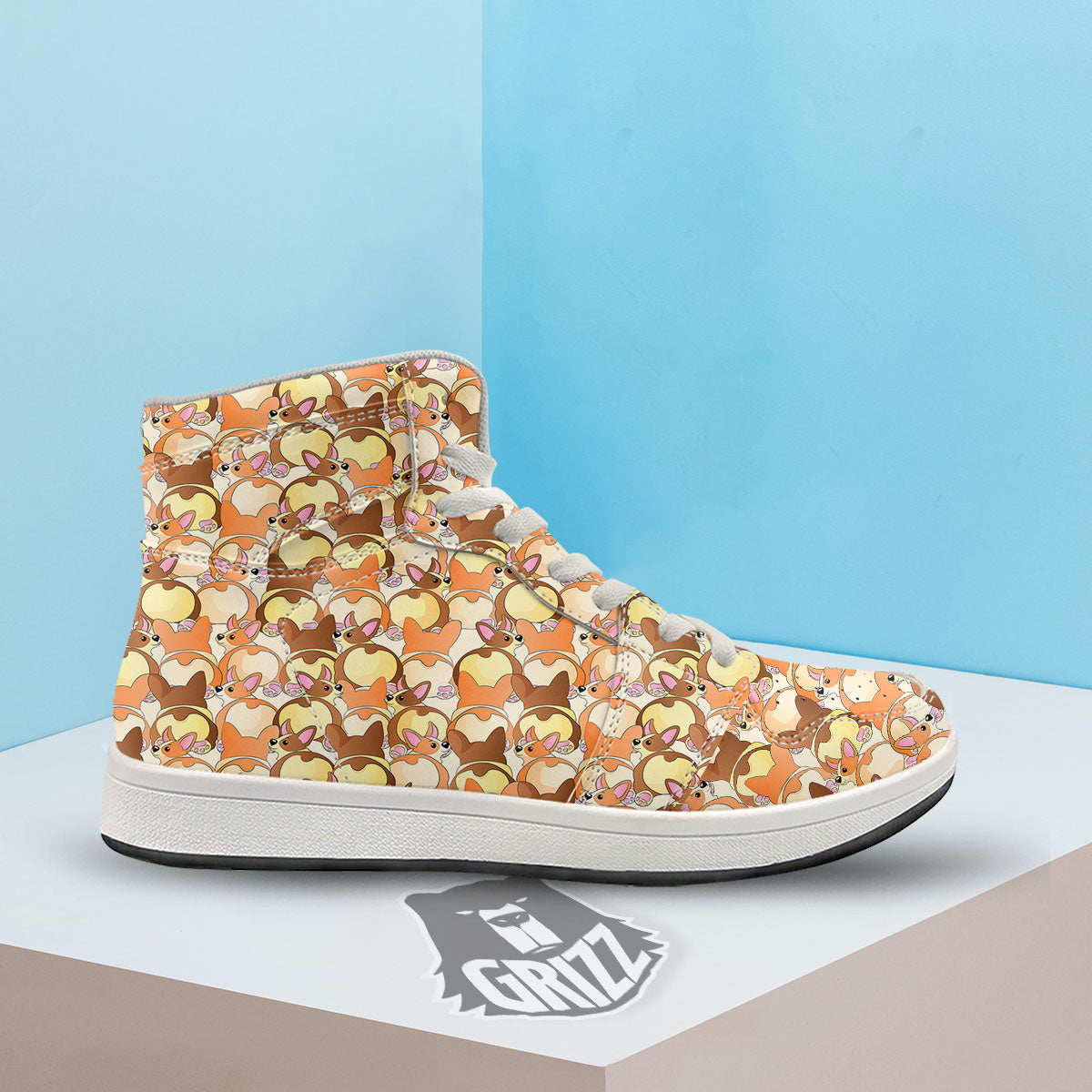 Corgi Butt Print Pattern High Top Sneakers-grizzshop