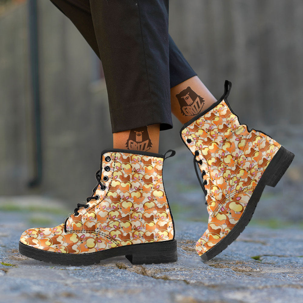 Corgi Butt Print Pattern Leather Boots-grizzshop