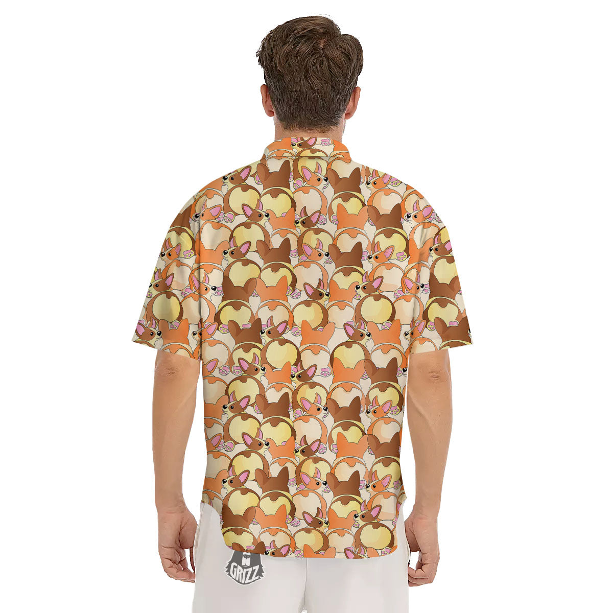 Corgi Butt Print Pattern Men's Short Sleeve Shirts-grizzshop