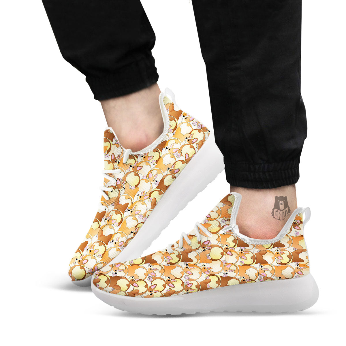 Corgi Butt Print Pattern White Athletic Shoes-grizzshop