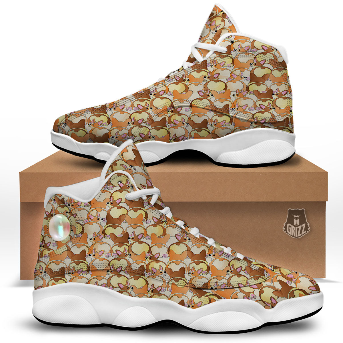 Corgi Butt Print Pattern White Basketball Shoes-grizzshop