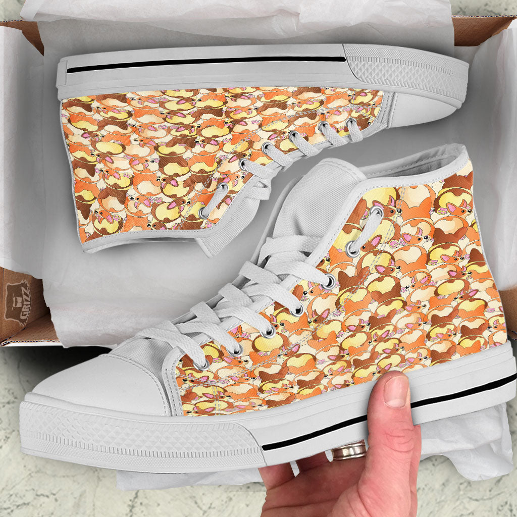 Corgi Butt Print Pattern White High Top Shoes-grizzshop