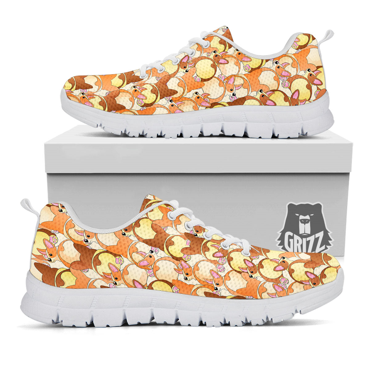 Corgi Butt Print Pattern White Sneaker-grizzshop