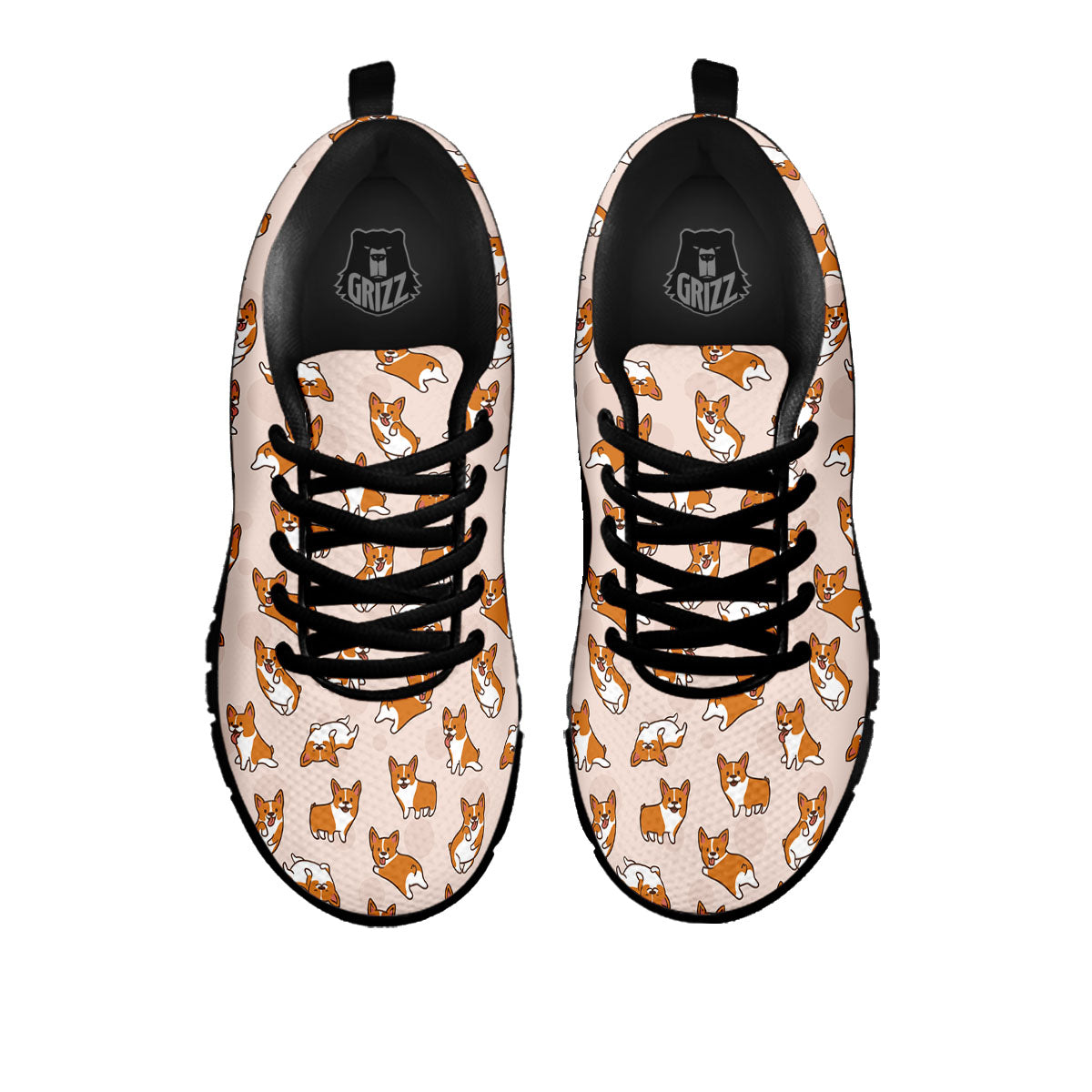 Corgi Cartoon Print Pattern Black Sneaker-grizzshop