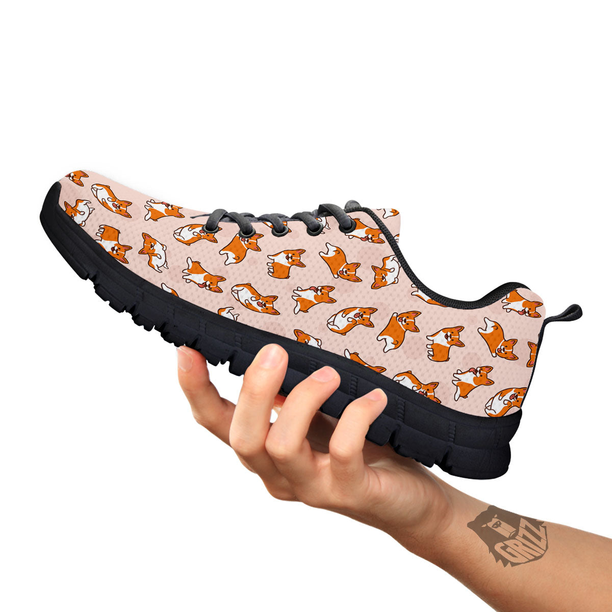 Corgi Cartoon Print Pattern Black Sneaker-grizzshop