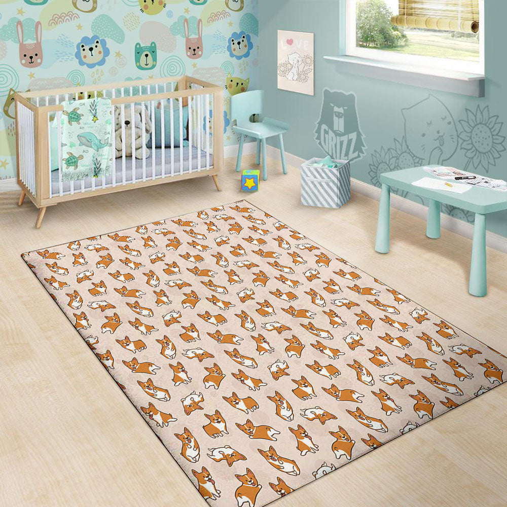 Corgi Cartoon Print Pattern Floor Mat-grizzshop