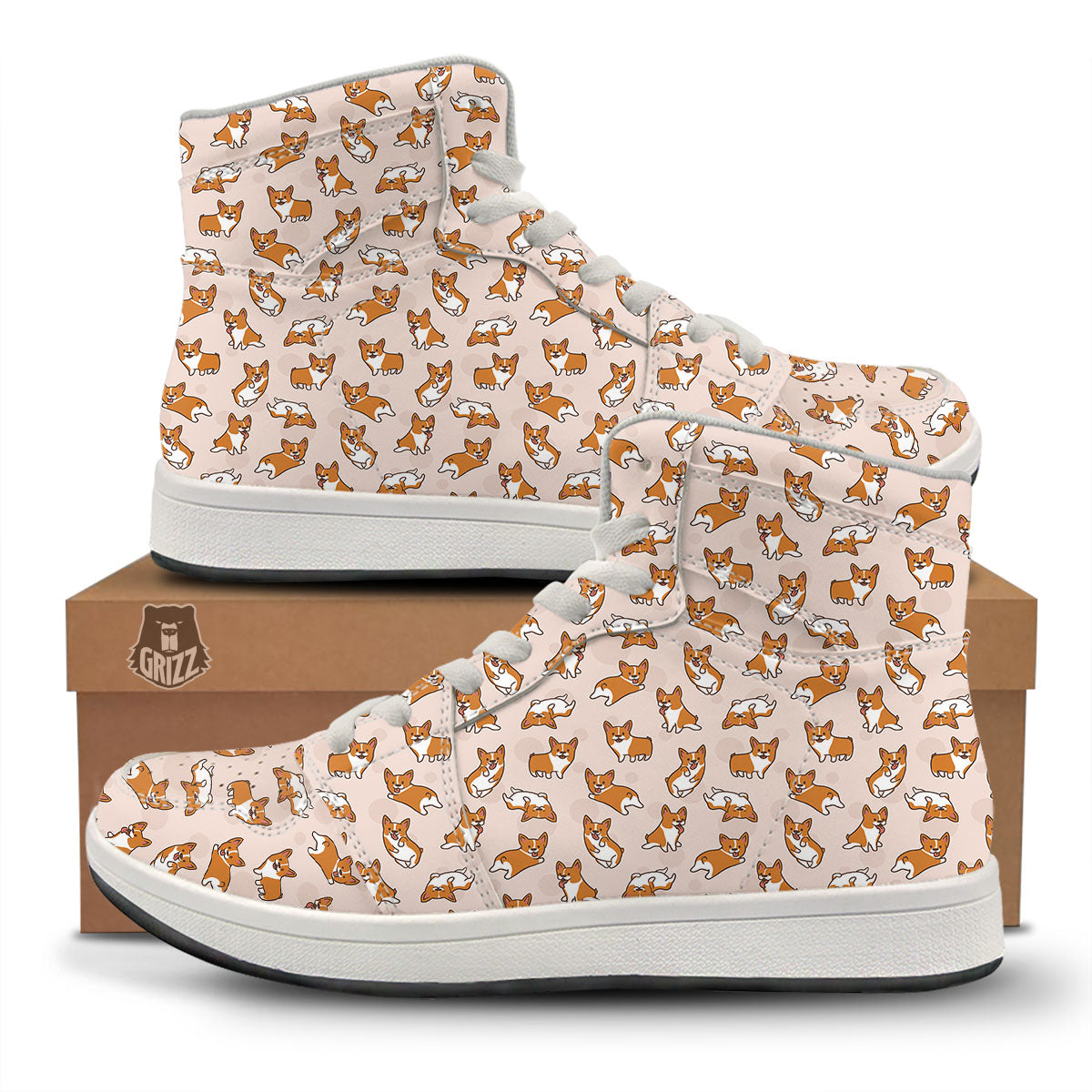 Corgi Cartoon Print Pattern High Top Sneakers-grizzshop