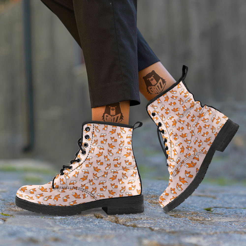 Corgi Cartoon Print Pattern Leather Boots-grizzshop