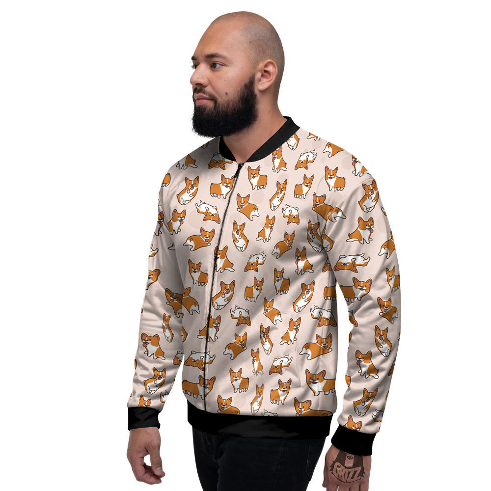 Corgi Cartoon Print Pattern Men's Bomber Jacket-grizzshop