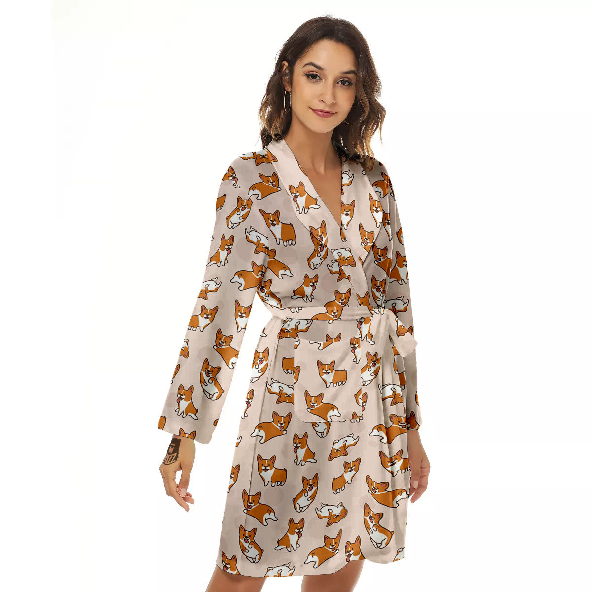 Corgi Cartoon Print Pattern Women's Robe-grizzshop