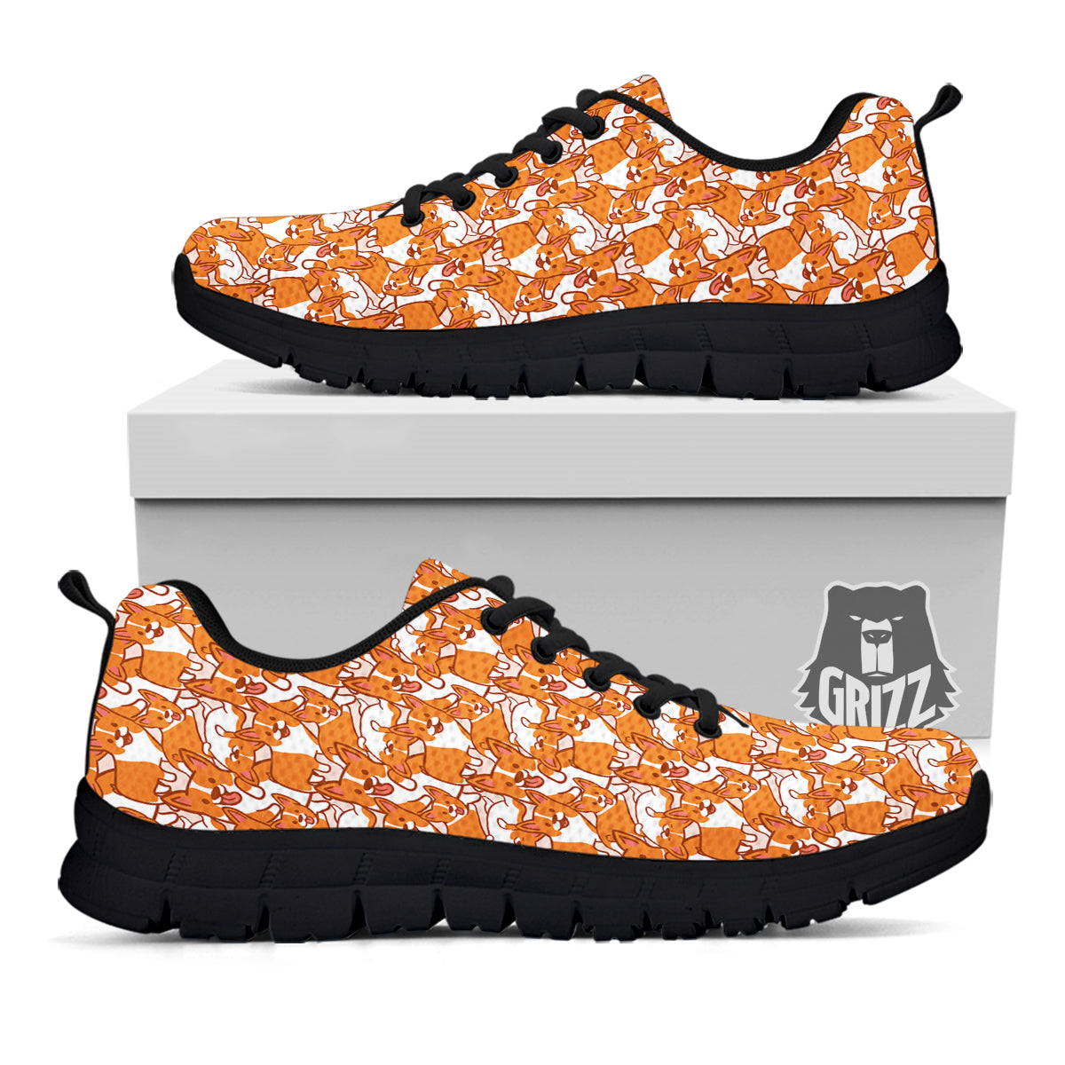 Corgi Cute Print Pattern Black Sneaker-grizzshop