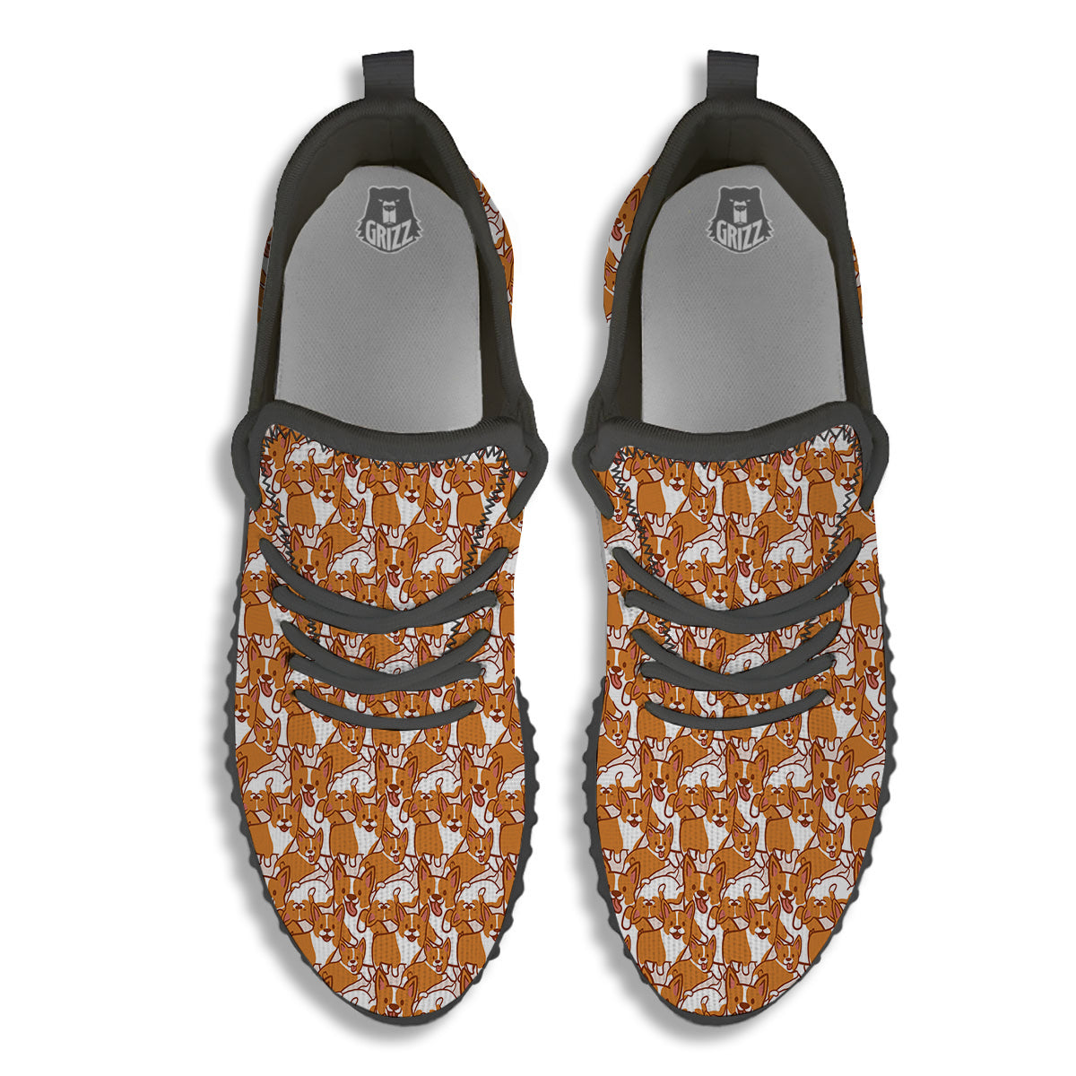 Corgi Cute Print Pattern Black Walking Shoes-grizzshop