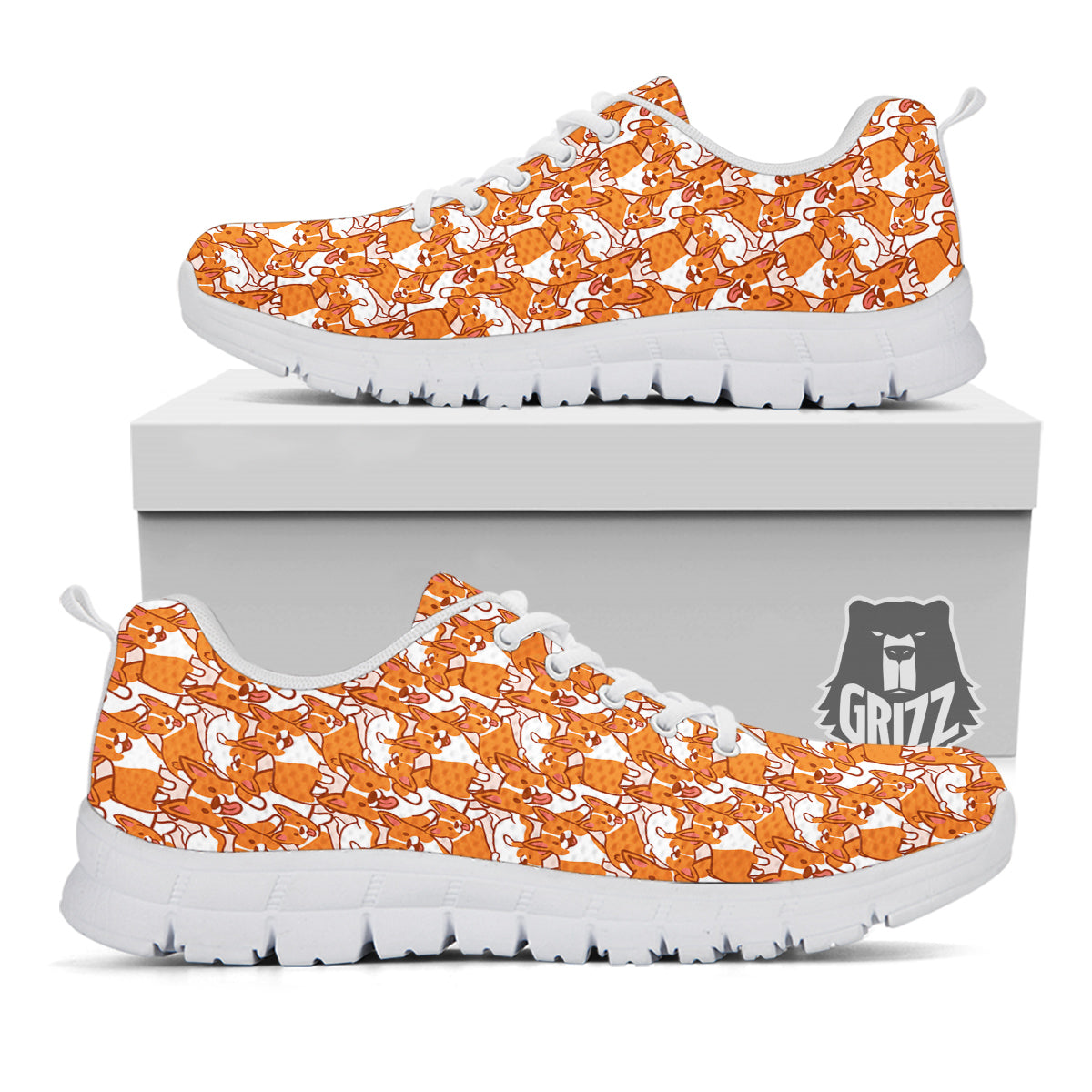 Corgi Cute Print Pattern White Sneaker-grizzshop