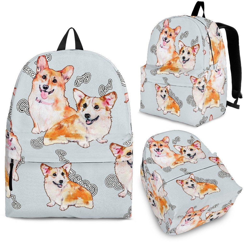 Corgi Gray Pastel Pattern Print Backpack-grizzshop