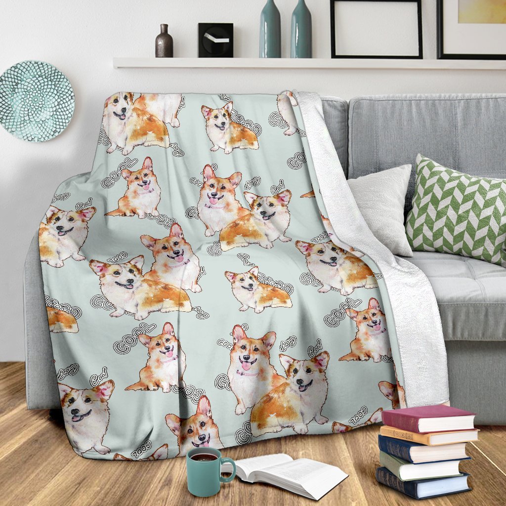 Corgi Gray Pastel Pattern Print Blanket-grizzshop