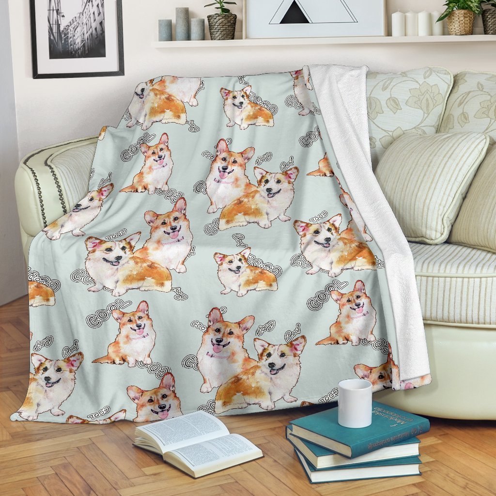 Corgi Gray Pastel Pattern Print Blanket-grizzshop