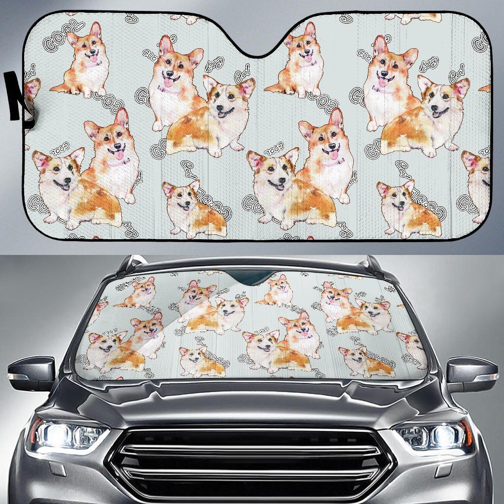 Corgi Gray Pastel Pattern Print Car Sun Shade-grizzshop