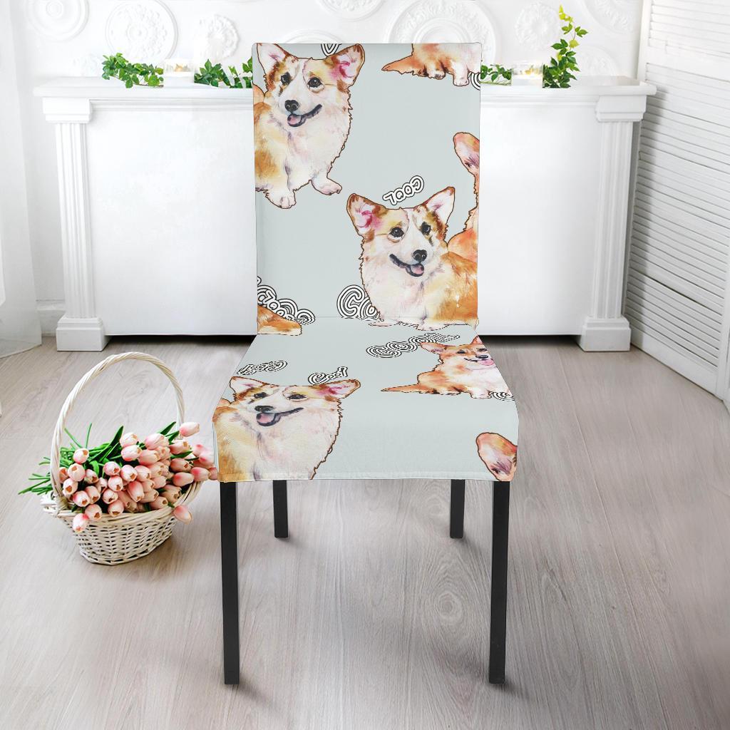 Corgi Gray Pastel Pattern Print Chair Cover-grizzshop