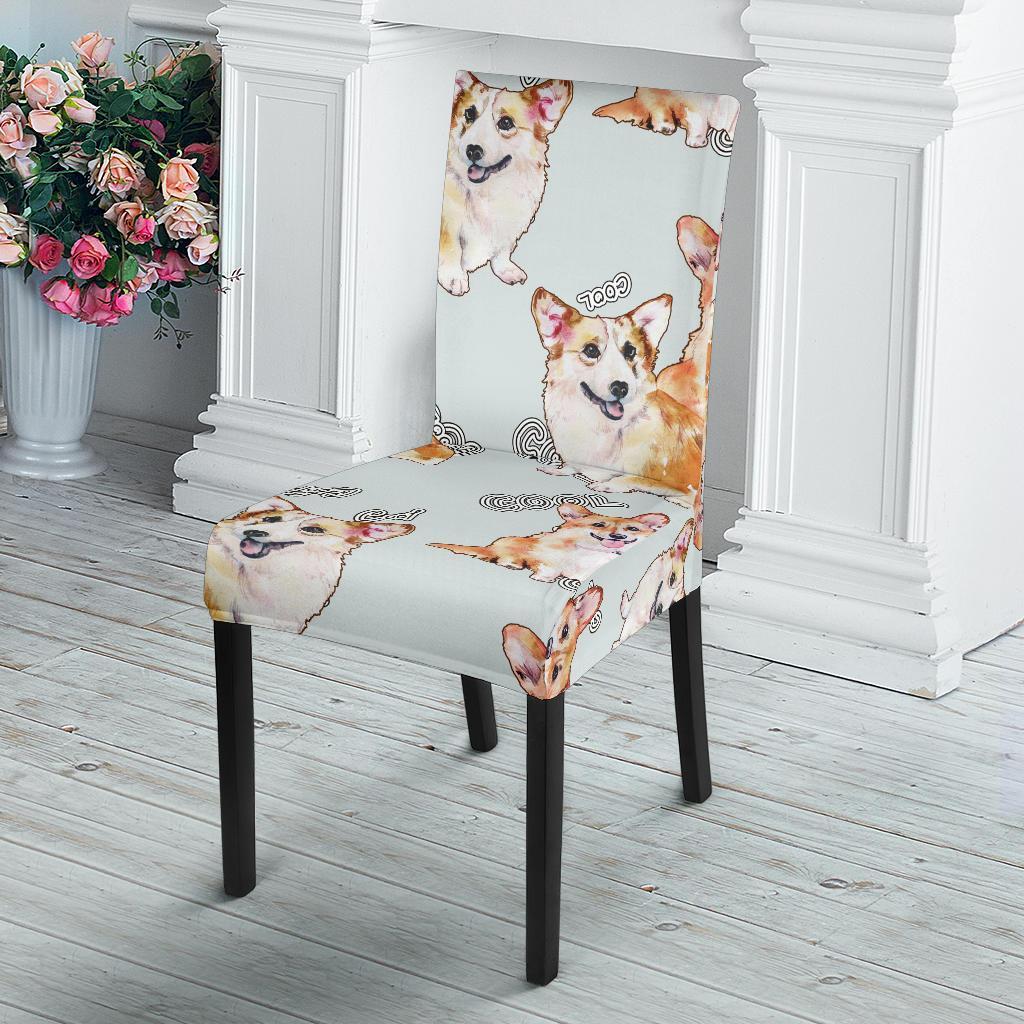 Corgi Gray Pastel Pattern Print Chair Cover-grizzshop