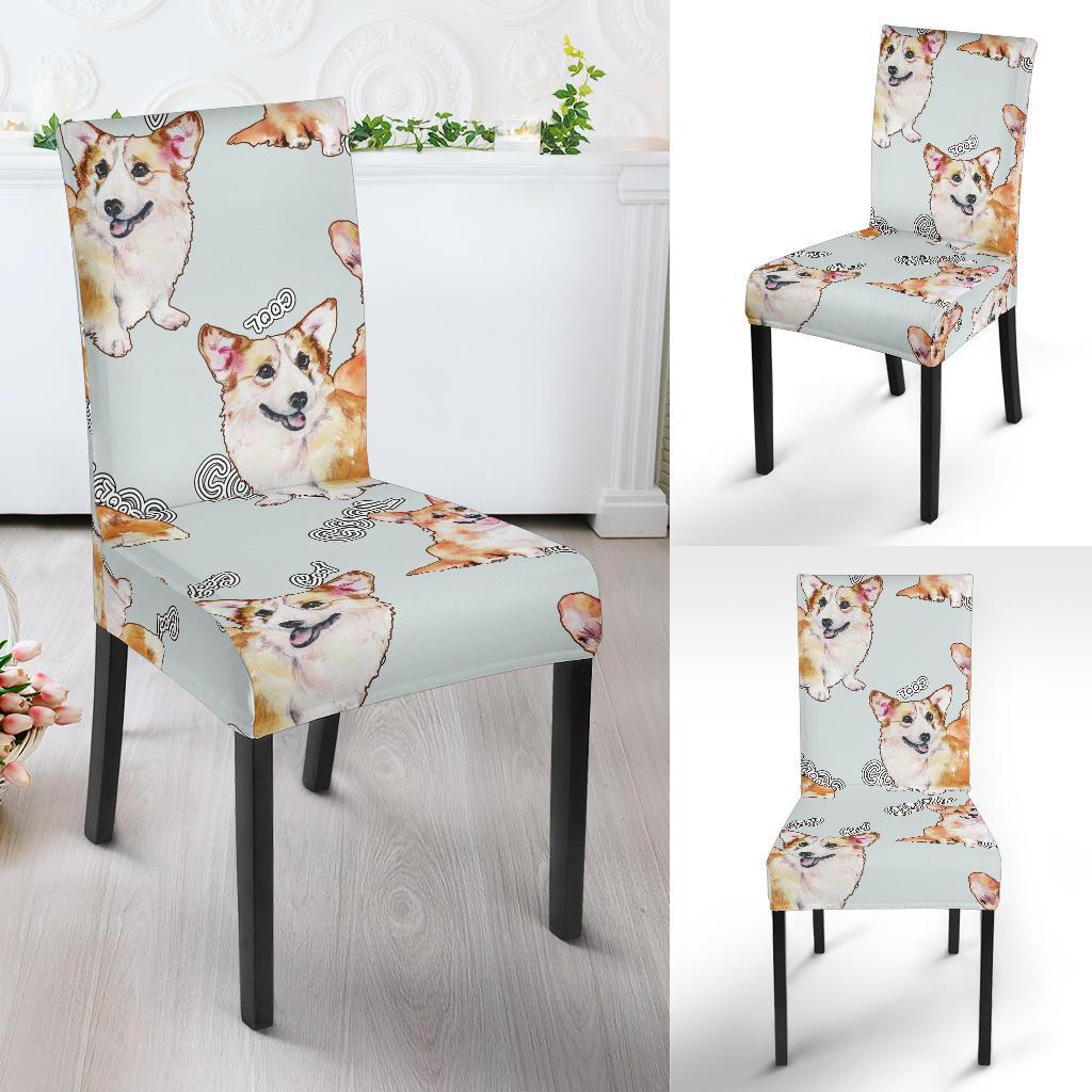 Corgi Gray Pastel Pattern Print Chair Cover-grizzshop