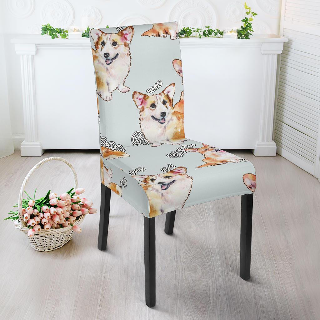 Corgi Gray Pastel Pattern Print Chair Cover-grizzshop