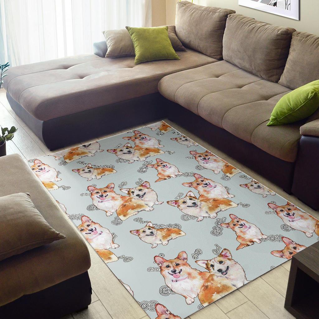 Corgi Gray Pastel Pattern Print Floor Mat-grizzshop