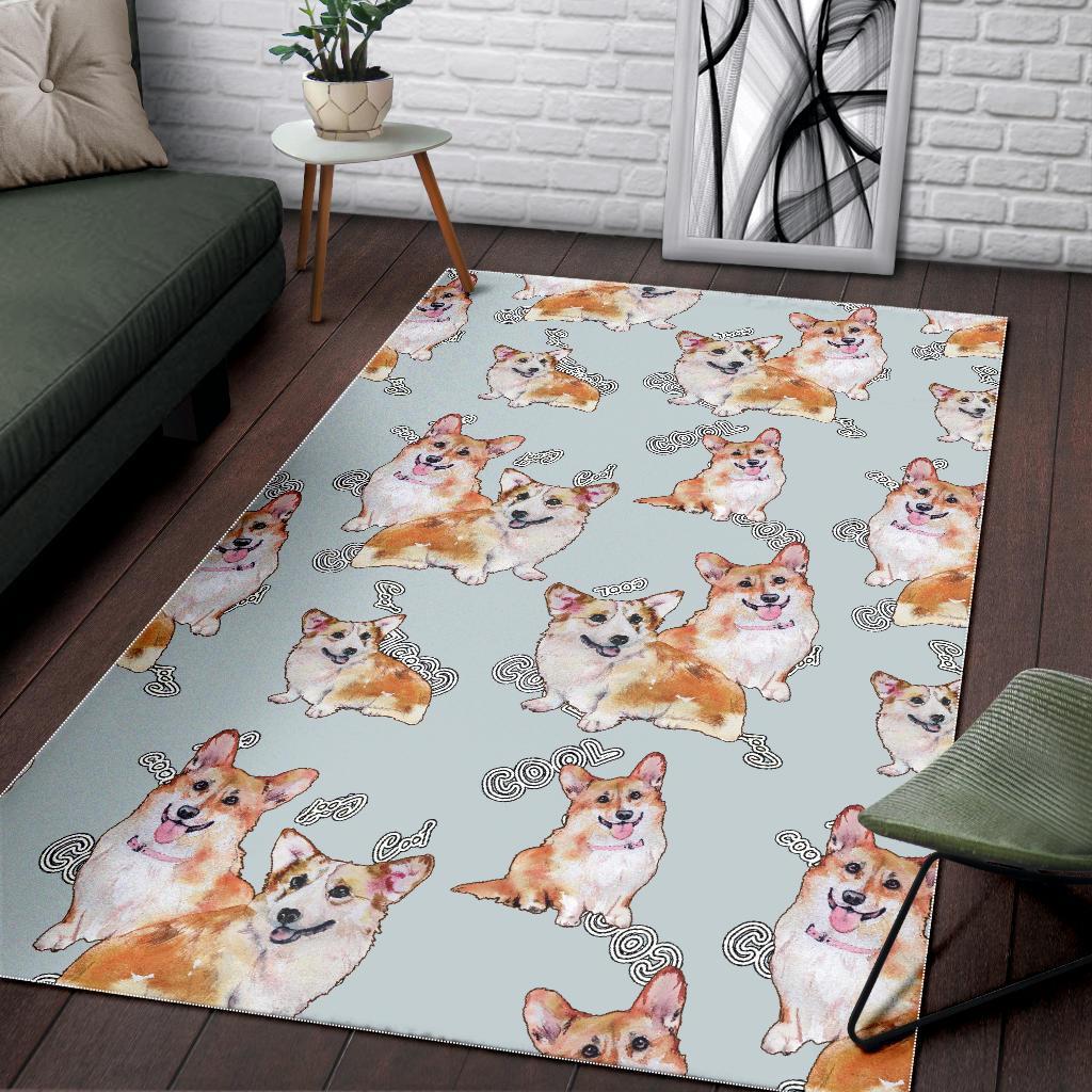 Corgi Gray Pastel Pattern Print Floor Mat-grizzshop