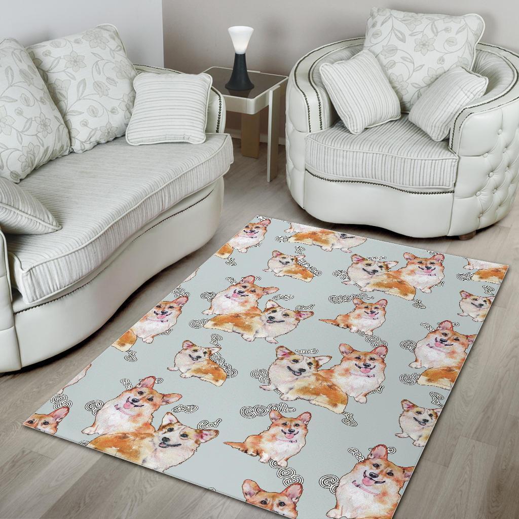 Corgi Gray Pastel Pattern Print Floor Mat-grizzshop