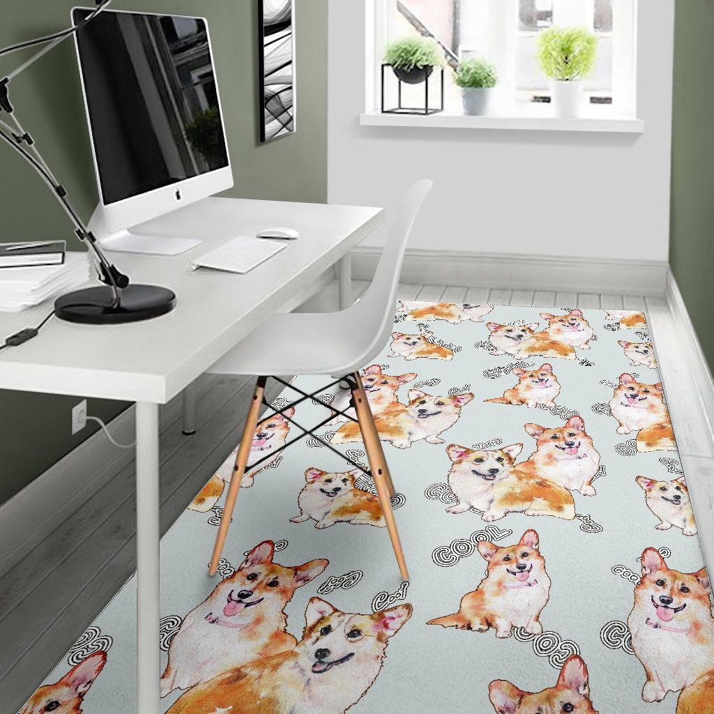 Corgi Gray Pastel Pattern Print Floor Mat-grizzshop