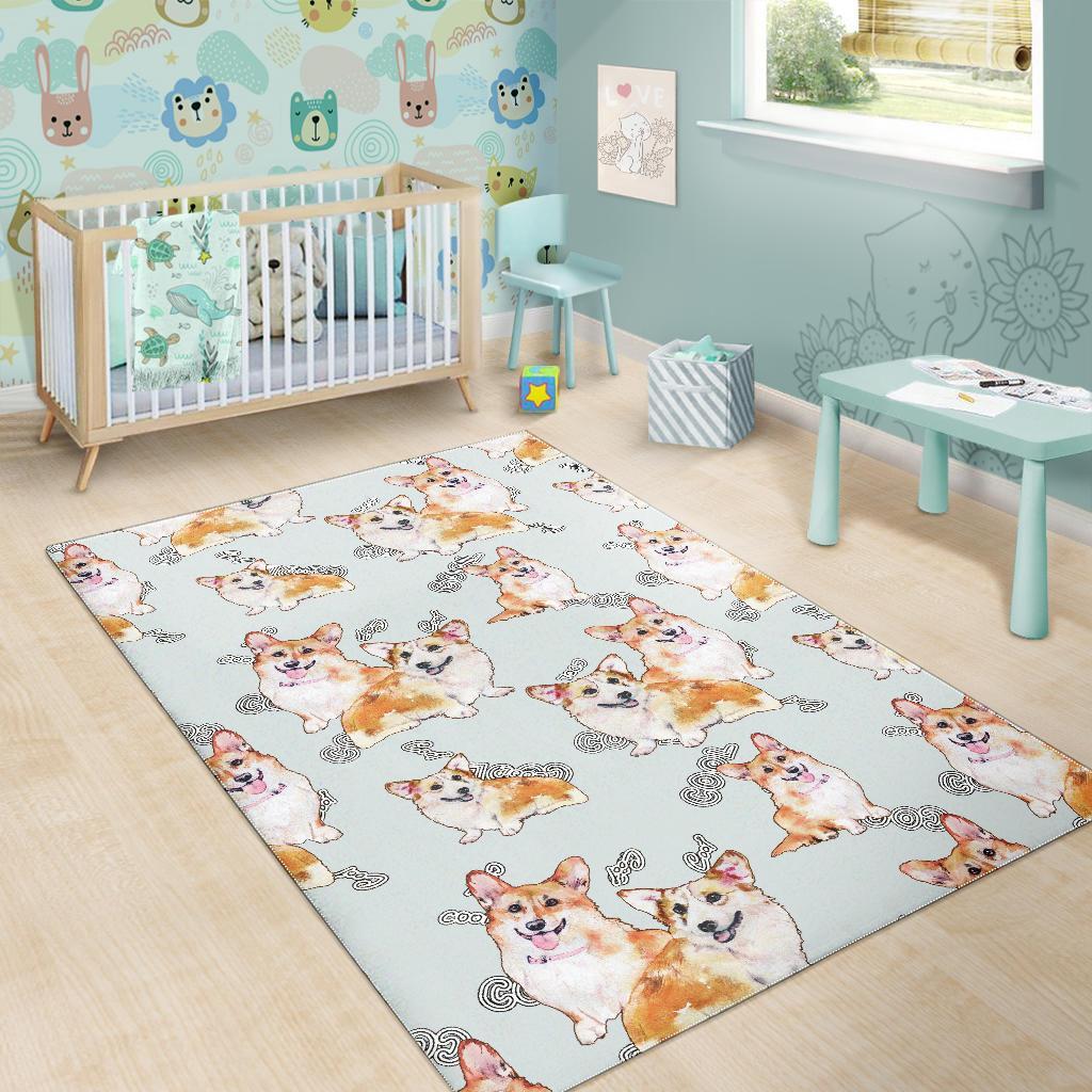 Corgi Gray Pastel Pattern Print Floor Mat-grizzshop