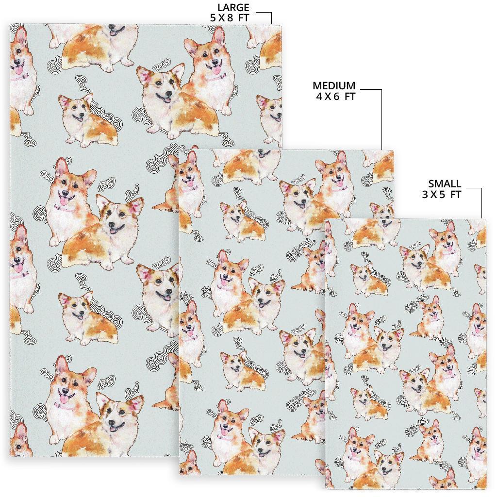 Corgi Gray Pastel Pattern Print Floor Mat-grizzshop